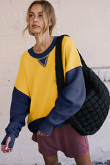 Yellow Color Block Thumbhole Sleeve Drop Shoulder Sweatshirt Sweatshirts & Hoodies JT's Designer Fashion