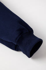 Navy Blue Solid Fleece Lined Drop Shoulder Terry Sweatshirt Sweatshirts & Hoodies JT's Designer Fashion