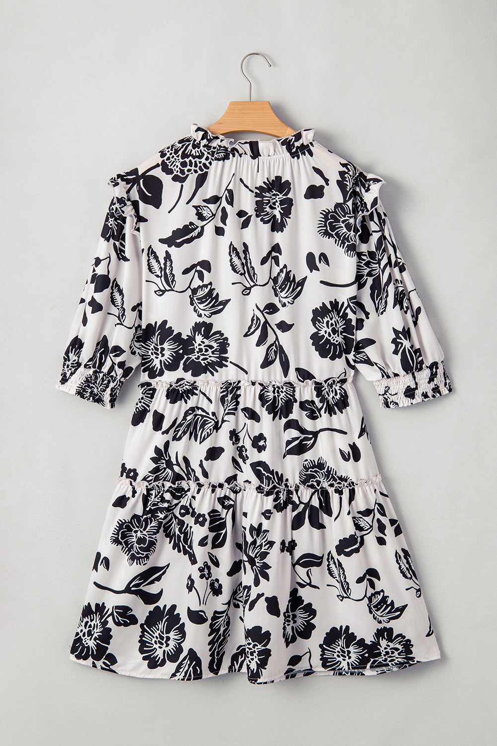 Black Floral Print Tiered Frilled Half Sleeve Plus Size Mini Dress Plus Size Mini Dresses JT's Designer Fashion