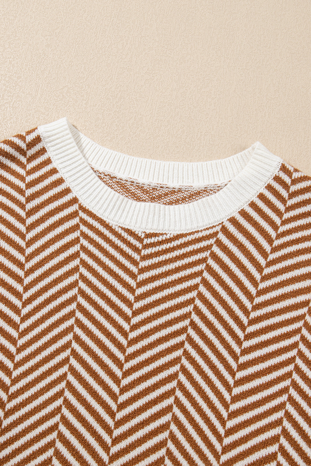 Coffee Contrast Edge Crew Neck Drop Shoulder Sweater Sweaters JT's Designer Fashion