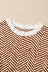 Coffee Contrast Edge Crew Neck Drop Shoulder Sweater Sweaters JT's Designer Fashion