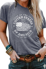 Gray United States Of America Flag Graphic Print T Shirt Graphic Tees JT's Designer Fashion