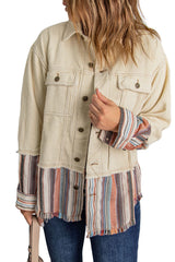 Button Up Pockets Striped Color Block Corduroy Jacket Jackets JT's Designer Fashion