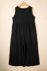 Black Plus Size Sleeveless Button Front Loose Jumpsuit Plus Size Bottoms JT's Designer Fashion