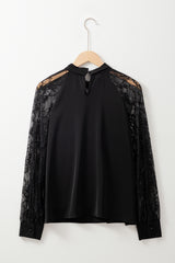 Black Keyhole Neckline Floral Lace Raglan Sleeve Blouse Blouses & Shirts JT's Designer Fashion