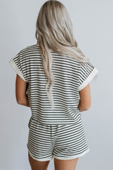 White Stripe Contrast Edge Tee and Shorts Set Short Sets JT's Designer Fashion