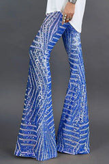 Blue Sequin Wide Leg Pants Pants & Culotte JT's Designer Fashion