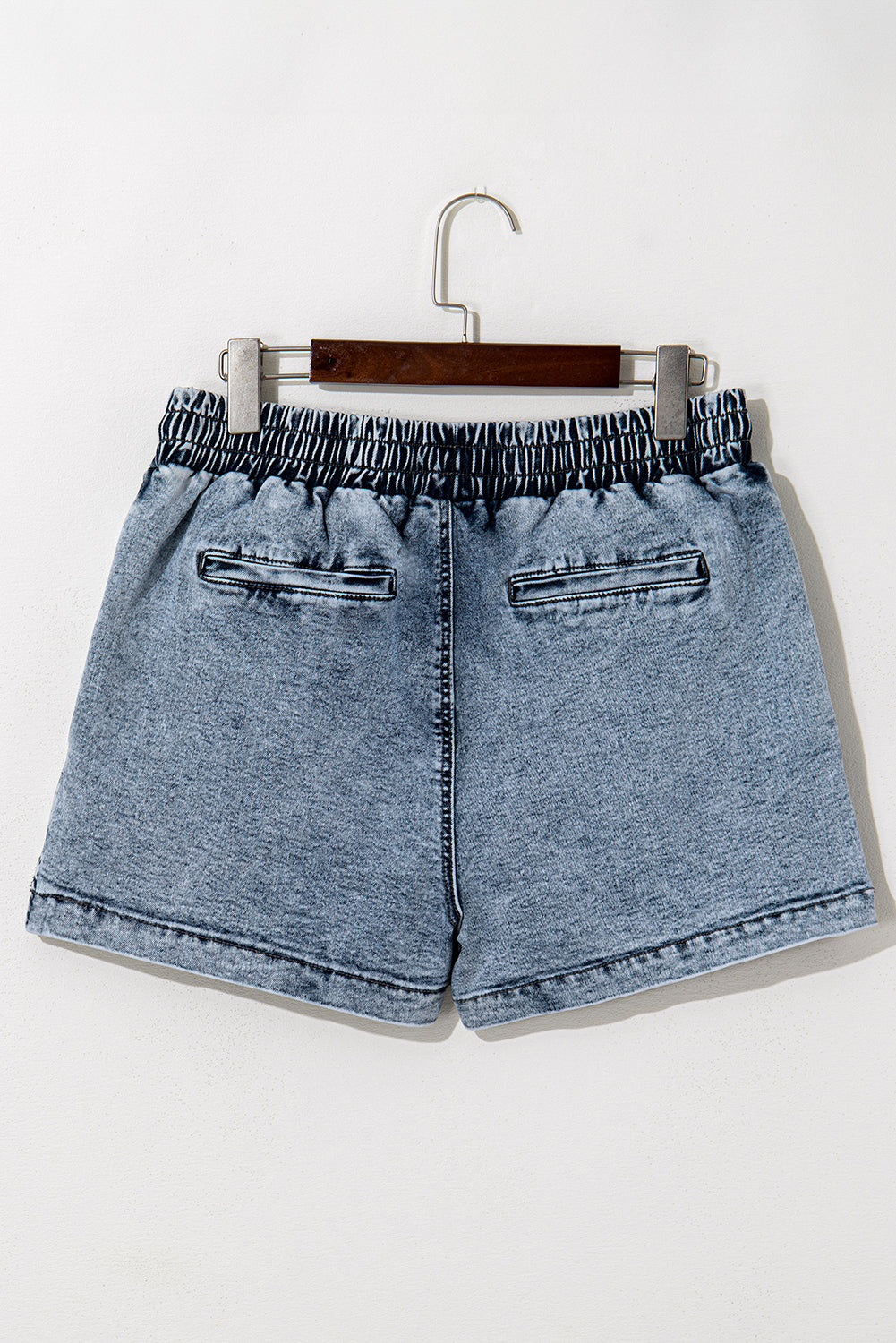 Dusk Blue Drawstring High Waist Pocketed Denim Shorts Bottoms JT's Designer Fashion