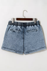 Dusk Blue Drawstring High Waist Pocketed Denim Shorts Bottoms JT's Designer Fashion