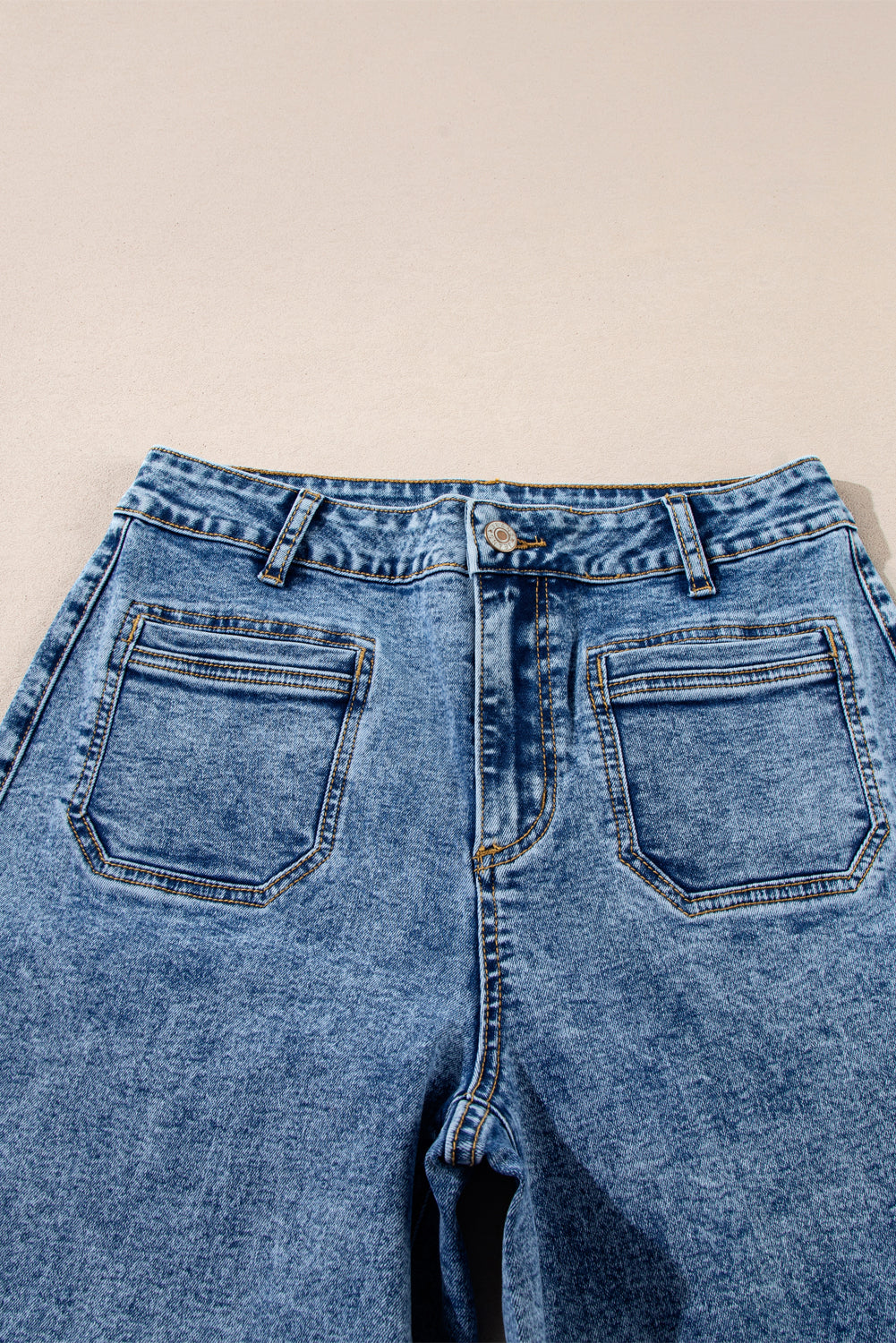 Blue Chic Patch Pocket Straight Leg Loose Jeans Jeans JT's Designer Fashion