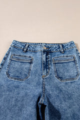 Blue Chic Patch Pocket Straight Leg Loose Jeans Jeans JT's Designer Fashion