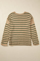 Khaki Stripe Drop Shoulder Casual Sweater Sweaters JT's Designer Fashion