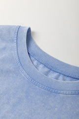 Sky Blue Mineral Wash Flower Patchwork Mini T Shirt Dress T Shirt Dresses JT's Designer Fashion