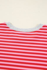 Red Stripe Drop Shoulder Baggy Pullover and Shorts Casual Set Short Sets JT's Designer Fashion