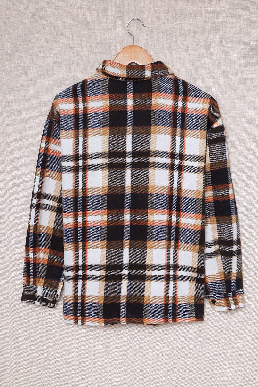 Geometric Plaid Print Pocketed Shacket Plaid Shackets JT's Designer Fashion