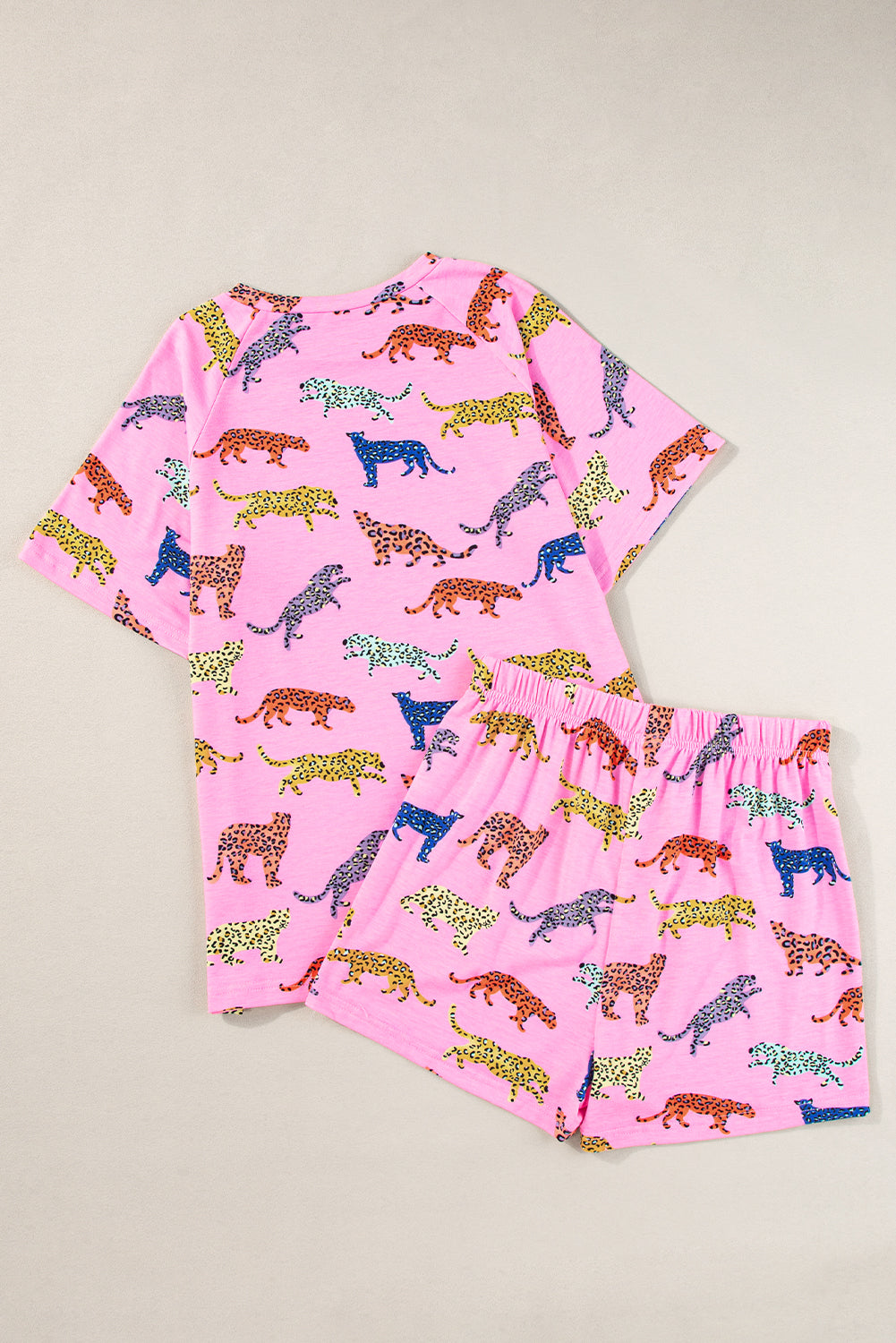 Pink Flower Print Short Sleeve High Waist Two Piece Shorts Set Short Sets JT's Designer Fashion