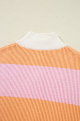 Orange Stripe Colorblock Half Zip Oversize Sweater Sweaters JT's Designer Fashion