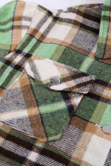 Green Geometric Plaid Print Pocketed Shacket Plaid Shackets JT's Designer Fashion