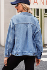 Wild Wind Washed Oversize Pocketed Denim Jacket Denim Jackets JT's Designer Fashion