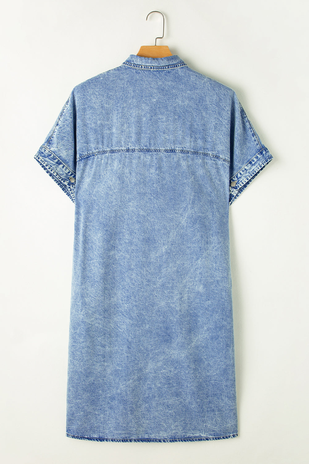 Light Blue Loose Medium Wash Short Sleeve Shirt Chambray Dress Dresses JT's Designer Fashion