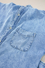Light Blue Loose Medium Wash Short Sleeve Shirt Chambray Dress Dresses JT's Designer Fashion