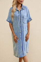 Light Blue Loose Medium Wash Short Sleeve Shirt Chambray Dress Dresses JT's Designer Fashion