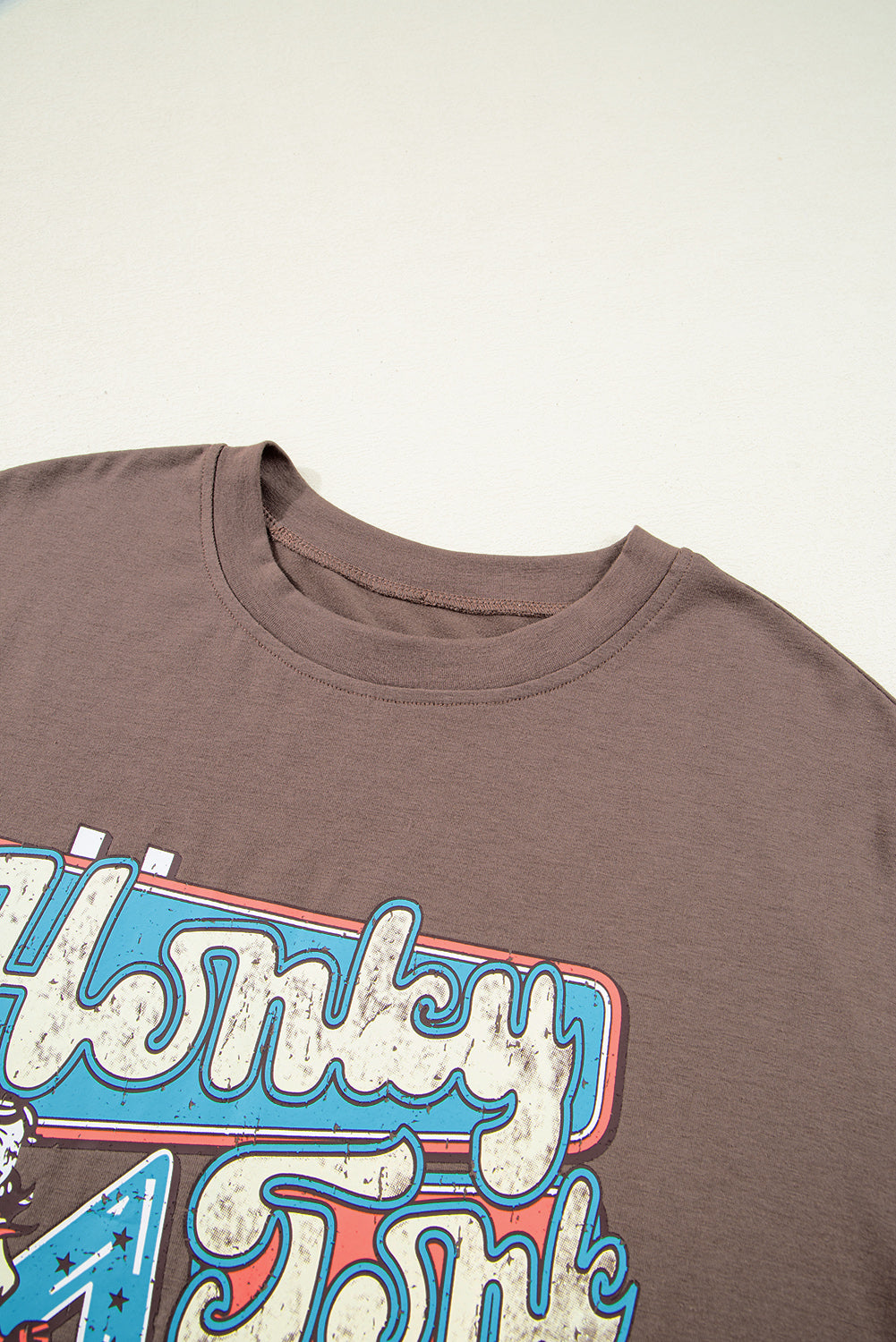 Chicory Coffee Honky Tonk Honey Graphic Crew Neck Western Fashion Tee Graphic Tees JT's Designer Fashion