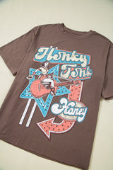 Chicory Coffee Honky Tonk Honey Graphic Crew Neck Western Fashion Tee Graphic Tees JT's Designer Fashion