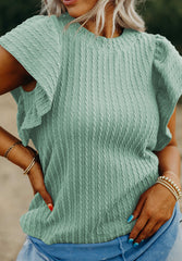 Textured Round Neck Flounce Sleeve Blouse Blouses & Shirts JT's Designer Fashion