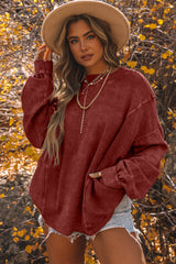 Red Exposed Seam Twist Open Back Oversized Sweatshirt Sweatshirts & Hoodies JT's Designer Fashion