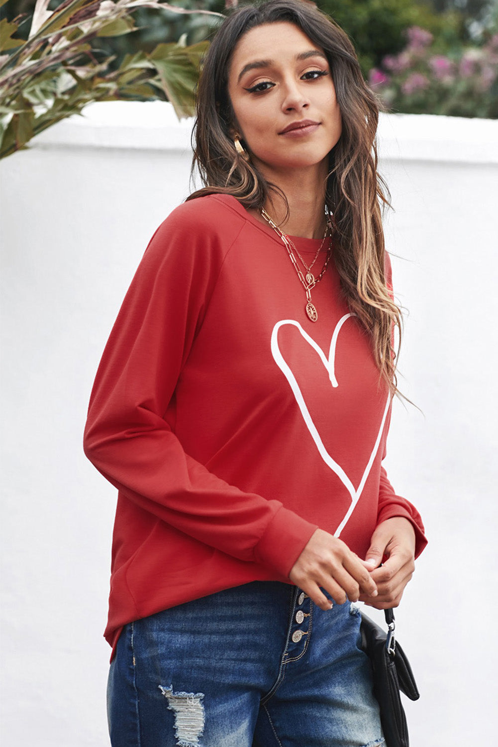 Fiery Red Simple Heart Graphic Valentine's Sweatshirt Graphic Sweatshirts JT's Designer Fashion