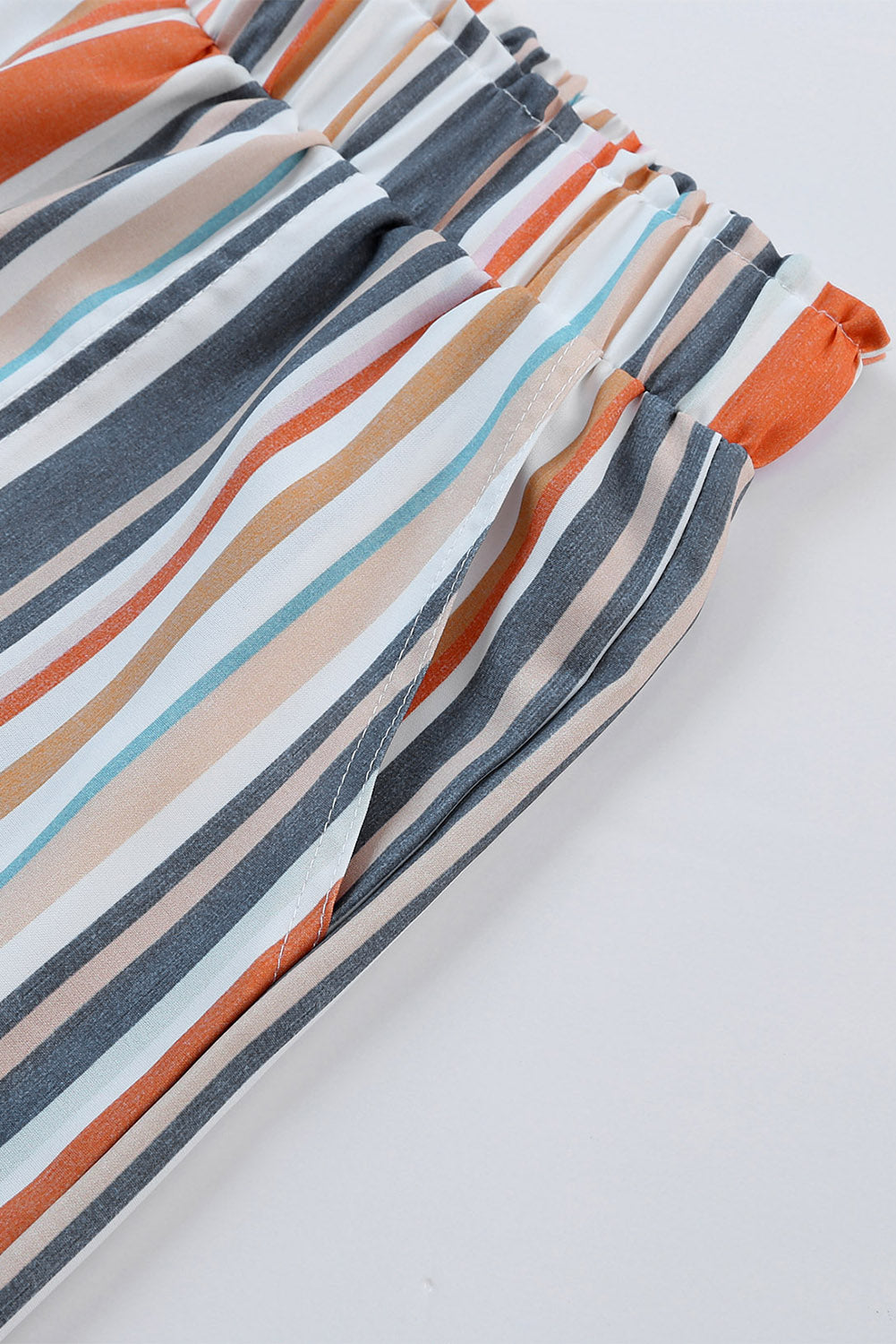 Stripe Vintage Washed Elastic Frill Waist Casual Shorts Casual Shorts JT's Designer Fashion