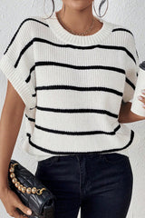 White Stripe Striped Pattern Batwing Sleeve Knit Top Sweaters & Cardigans JT's Designer Fashion