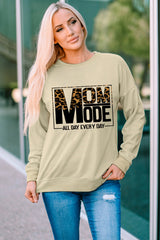 Khaki MOM MODE Leopard Print Long Sleeve Sweatshirt Graphic Sweatshirts JT's Designer Fashion