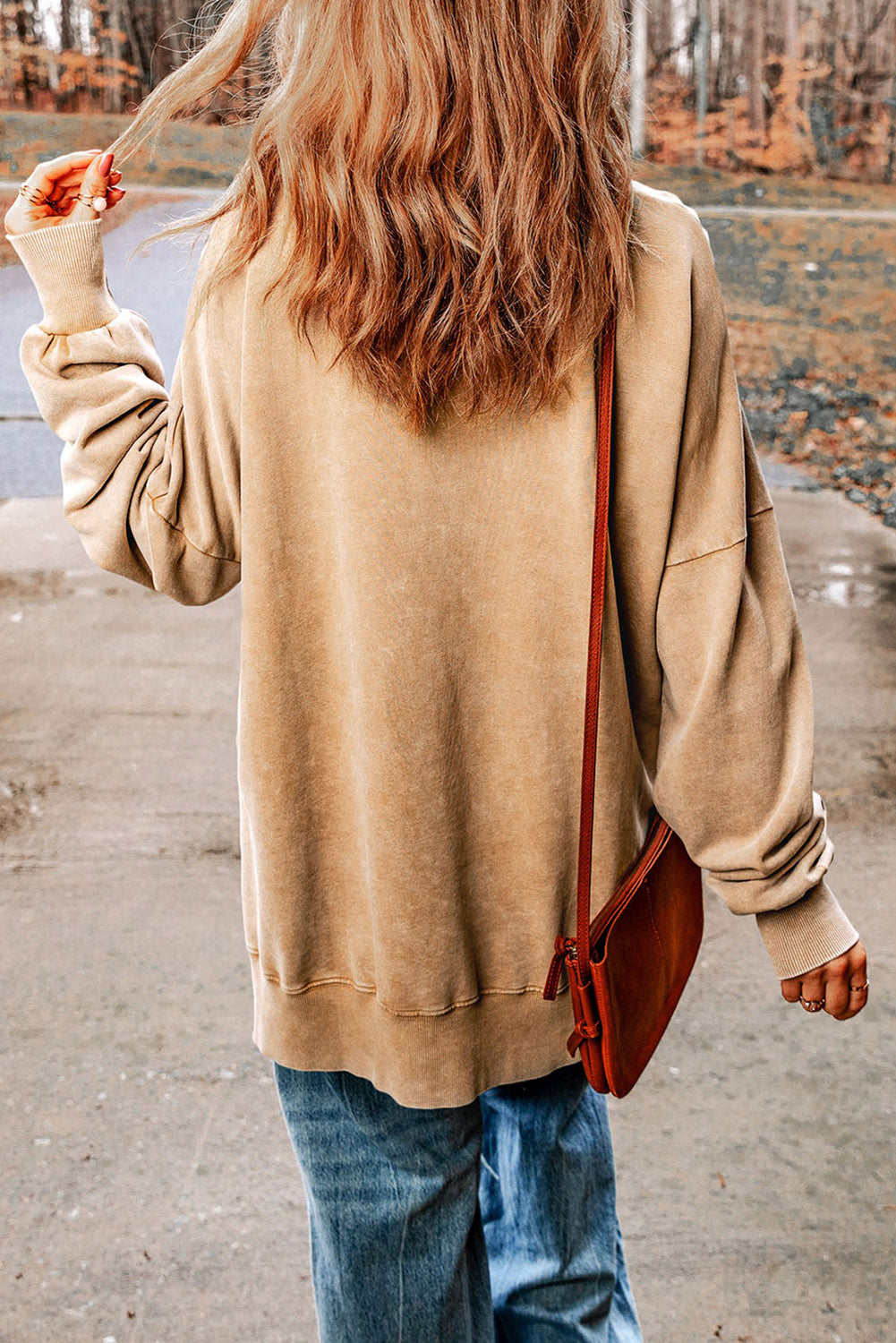 Khaki HOWDY FALL Pumpkin Print Split Hem Sweatshirt Graphic Sweatshirts JT's Designer Fashion