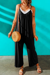 Black Spaghetti Straps Wide Leg Pocketed Jumpsuits Jumpsuits & Rompers JT's Designer Fashion
