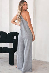 Gray Loose Fit Side Pockets Spaghetti Strap Wide Leg Jumpsuit Jumpsuits & Rompers JT's Designer Fashion