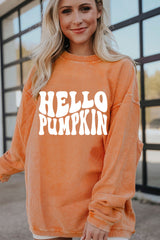 Orange HELLO PUMPKIN Letter Graphic Corded Sweatshirt Graphic Sweatshirts JT's Designer Fashion