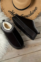 Black Suede Contrast Print Round Toe Plush Lined Flats Women's Shoes JT's Designer Fashion