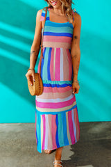 Multicolor Color Block Striped Bow Knot Straps Long Dress Maxi Dresses JT's Designer Fashion