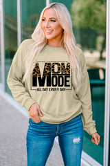 Khaki MOM MODE Leopard Print Long Sleeve Sweatshirt Graphic Sweatshirts JT's Designer Fashion