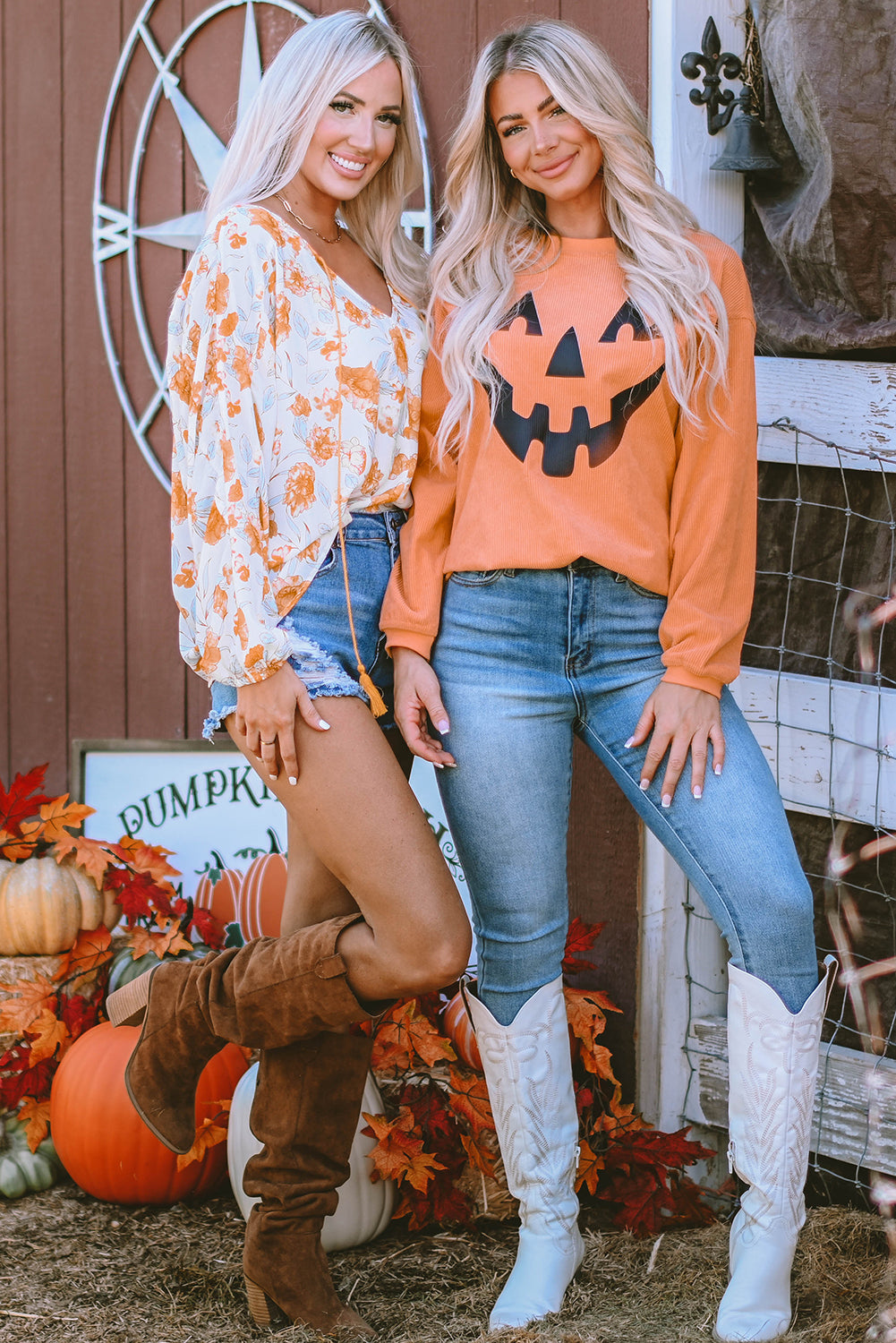 Orange Pumpkin Smile Face Graphic Sweatshirt Graphic Sweatshirts JT's Designer Fashion