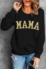 Black Glitter MAMA Graphic Pullover Sweatshirt Graphic Sweatshirts JT's Designer Fashion