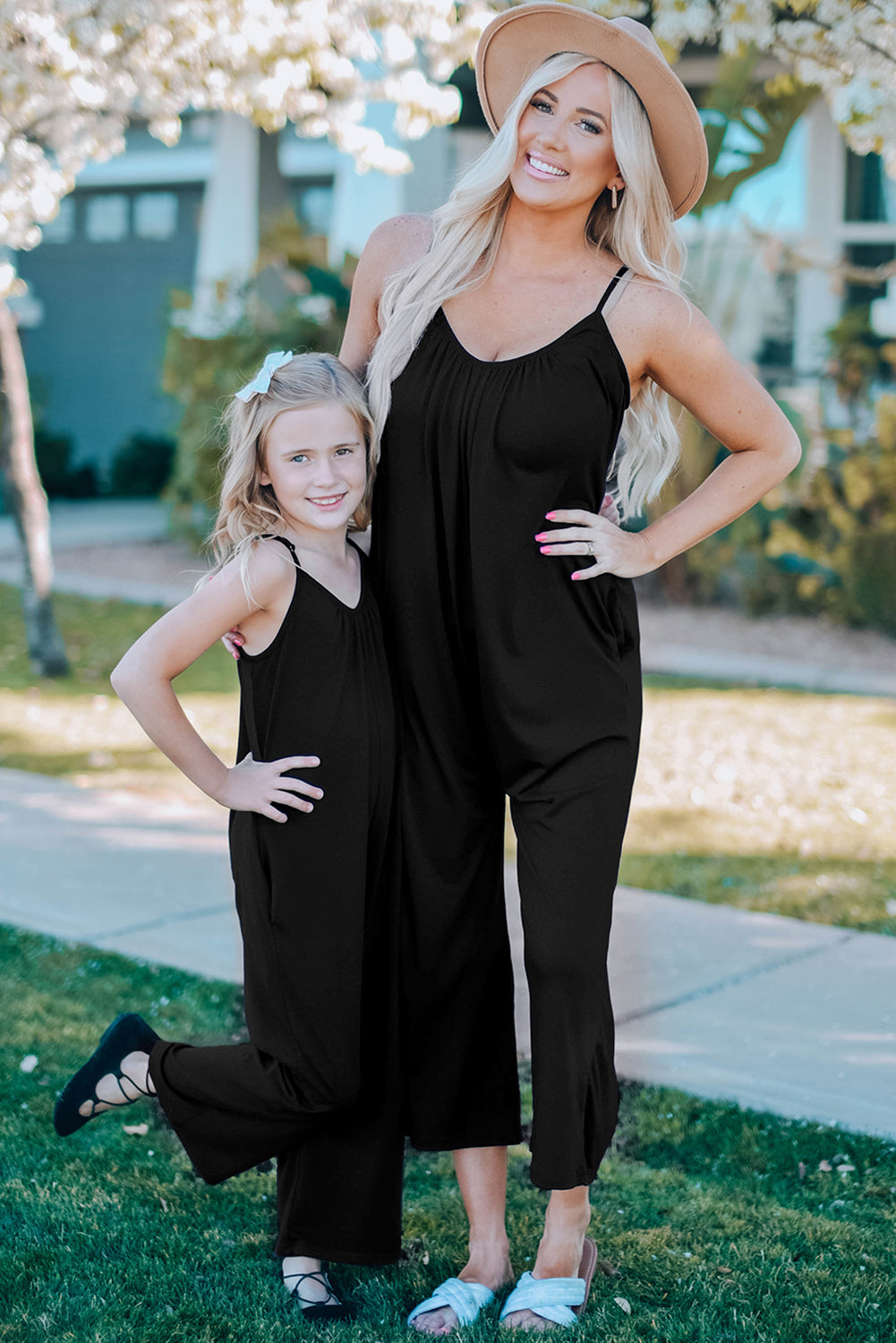 Black Spaghetti Straps Wide Leg Pocketed Jumpsuits Jumpsuits & Rompers JT's Designer Fashion