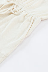 Beige Ribbed Elastic Waist Romper Jumpsuits & Rompers JT's Designer Fashion