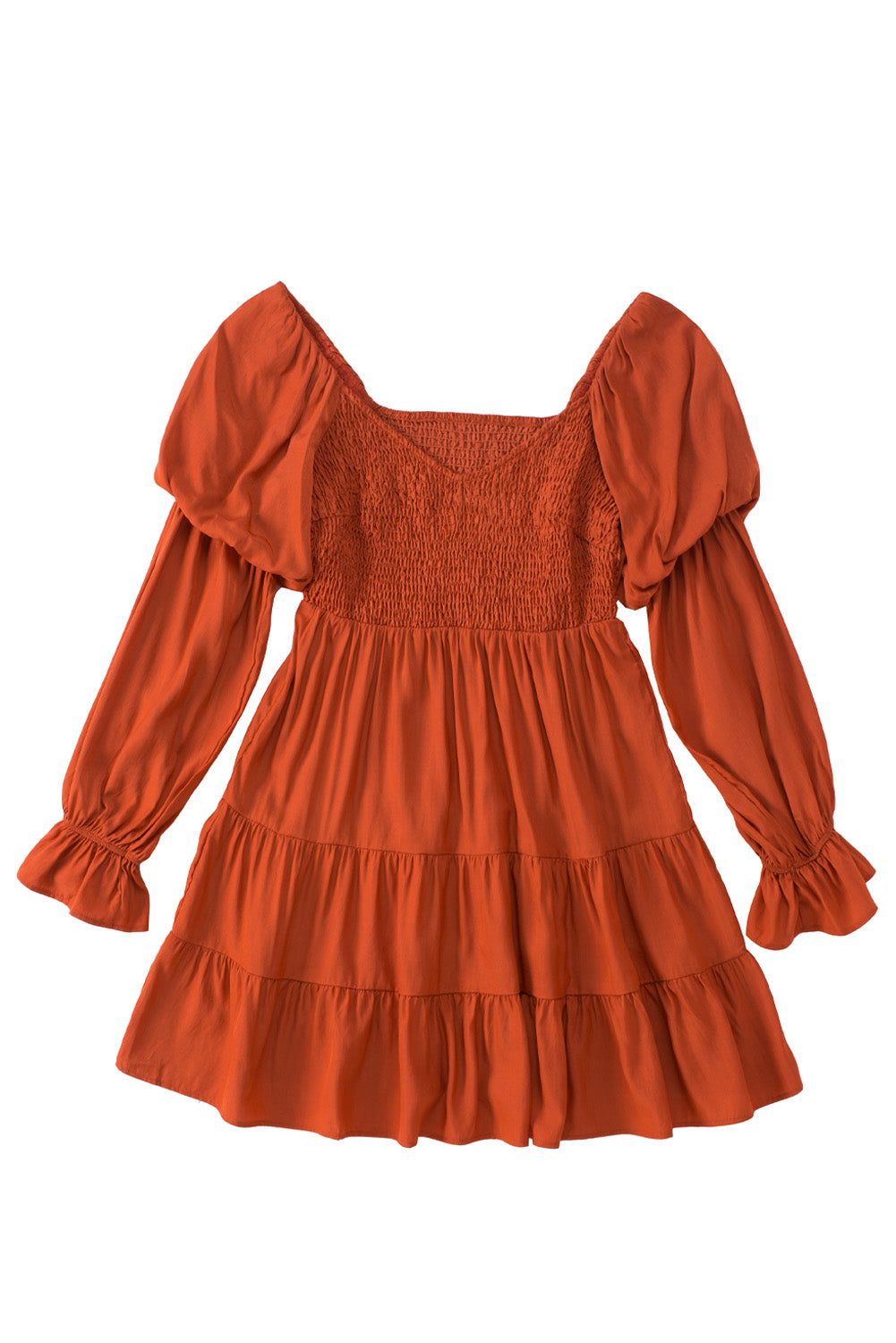 Brown Boho Solid Shirred Ruffle Mini Dress Mini Dresses JT's Designer Fashion
