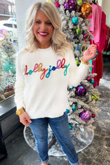 Bright White Holly Jolly Round Neck Casual Sweater Sweaters & Cardigans JT's Designer Fashion