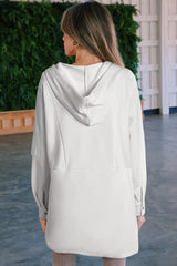 White Patchwork Side Pockets Oversized Henley Hoodie Sweatshirts & Hoodies JT's Designer Fashion
