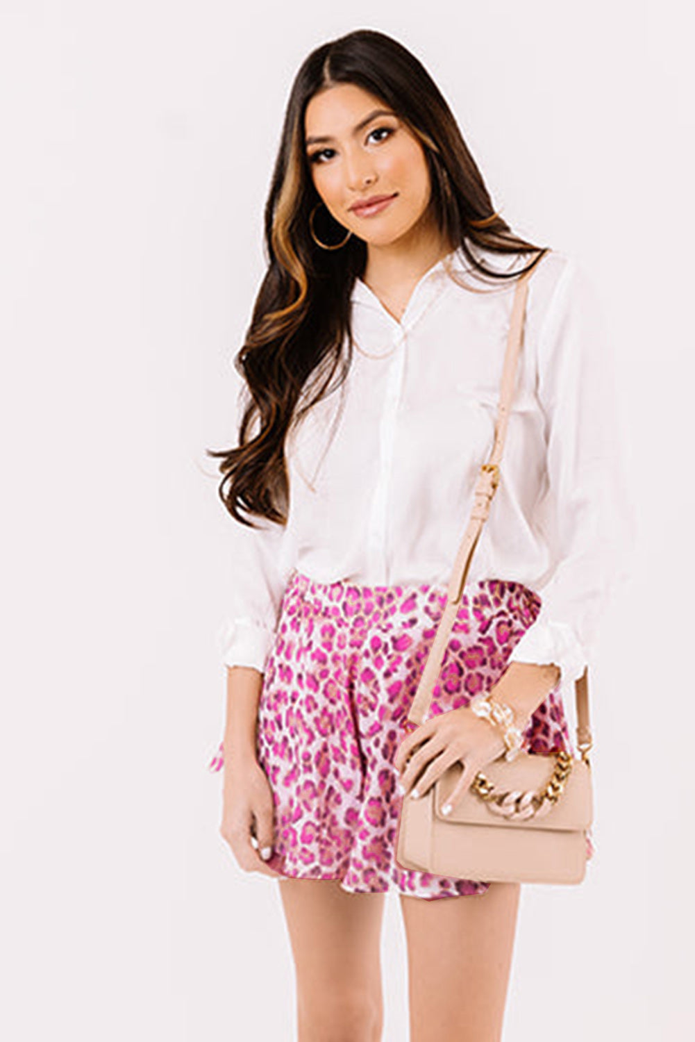 Rose Leopard Print Flutter Casual Shorts Casual Shorts JT's Designer Fashion
