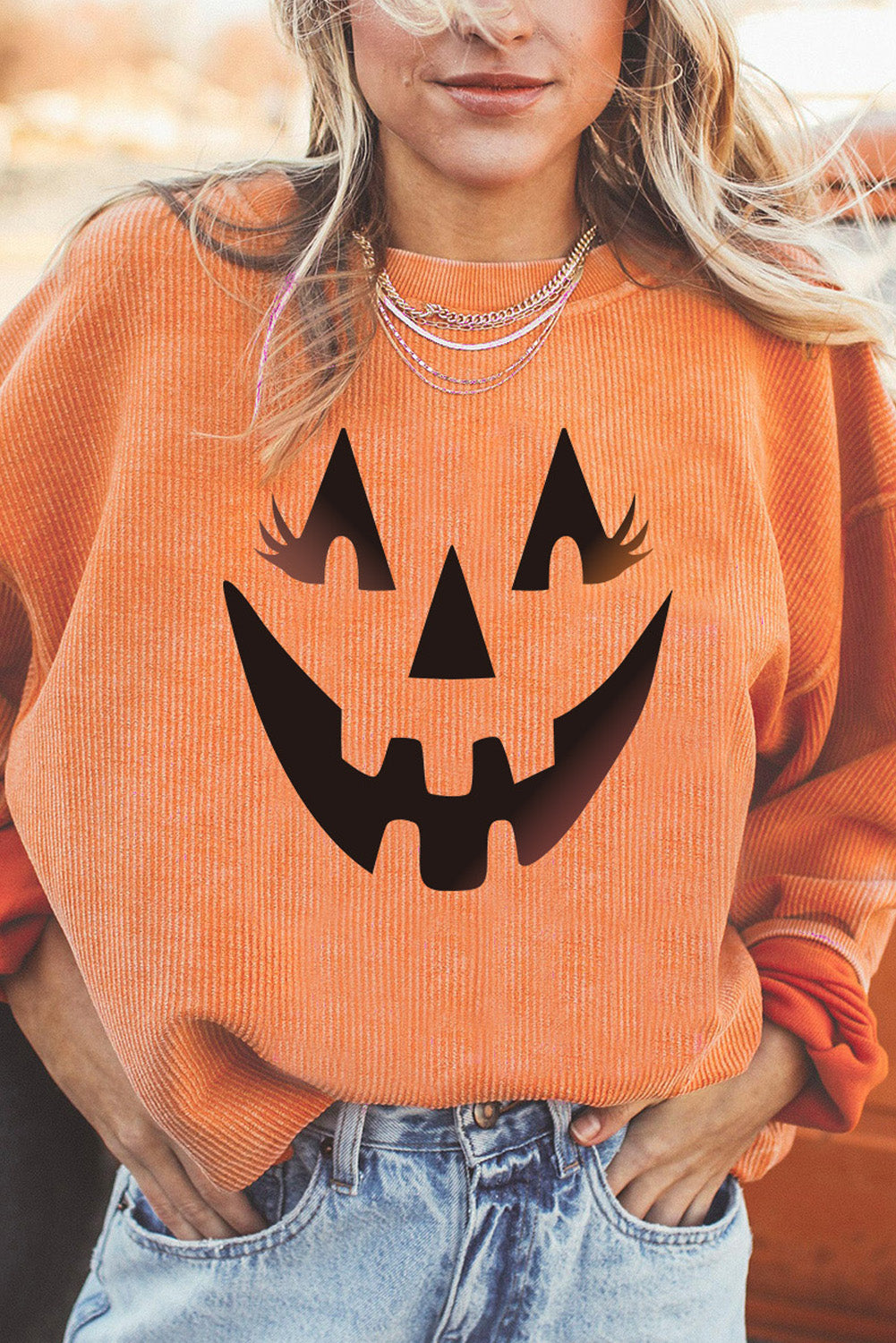 Orange Pumpkin Smile Face Graphic Sweatshirt Graphic Sweatshirts JT's Designer Fashion
